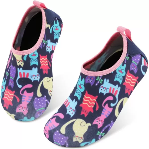 LRUN Toddler Water Shoes Barefoot Aqua Socks Kids Swim Shoes for Beach Pool Surfing YogaNavy Cat