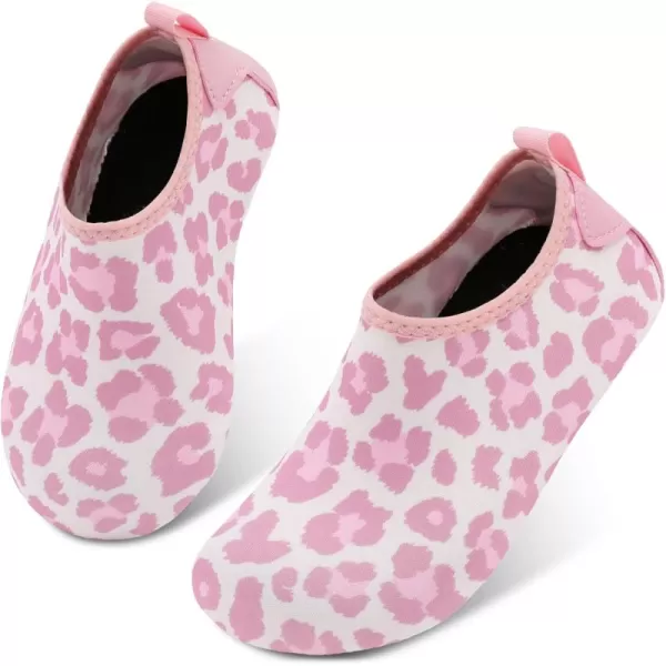 LRUN Toddler Water Shoes Barefoot Aqua Socks Kids Swim Shoes for Beach Pool Surfing YogaPink Leopard
