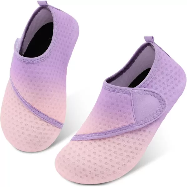 LRUN Toddler Water Shoes Barefoot Aqua Socks Kids Swim Shoes for Beach Pool Surfing YogaPink Purple