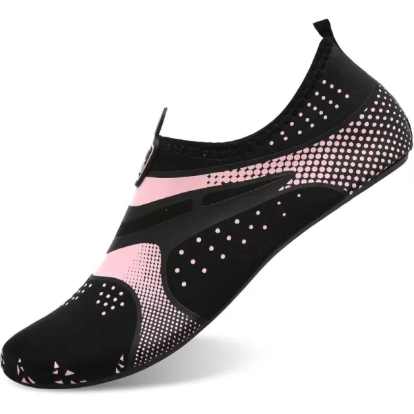 LRUN Women Water Shoes Mens Barefoot Skin Aqua Socks for Run Dive Surf Swim Beach Yoga Quick DryingBlack Pink Dot