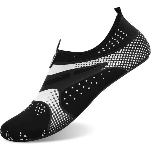 LRUN Women Water Shoes Mens Barefoot Skin Aqua Socks for Run Dive Surf Swim Beach Yoga Quick DryingBlack Silver Dot
