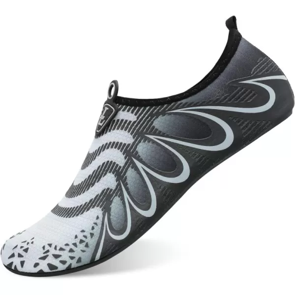 LRUN Women Water Shoes Mens Barefoot Skin Aqua Socks for Run Dive Surf Swim Beach Yoga Quick DryingG Black Grey