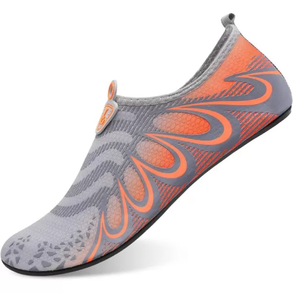 LRUN Women Water Shoes Mens Barefoot Skin Aqua Socks for Run Dive Surf Swim Beach Yoga Quick DryingG Grey Orange