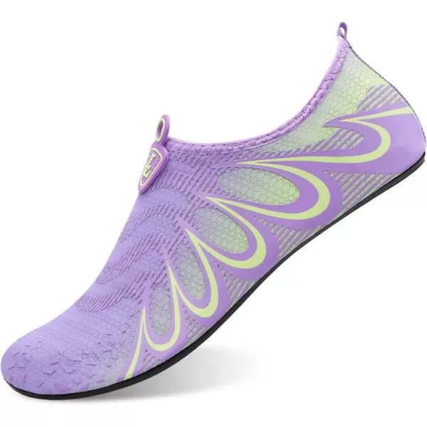 LRUN Women Water Shoes Mens Barefoot Skin Aqua Socks for Run Dive Surf Swim Beach Yoga Quick DryingG Purple Green
