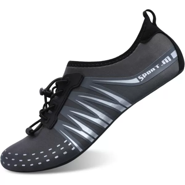 LRUN Women Water Shoes Mens Barefoot Skin Aqua Socks for Run Dive Surf Swim Beach Yoga Quick DryingStrip Grey Dot