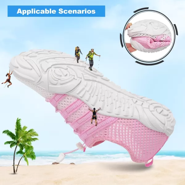 LRUN Barefoot Water Shoes Women Mens Aqua Sock Athletic Hiking Water Sports Shoes for Swim Beach Pool Sand Diving WalkingOwhite Pink