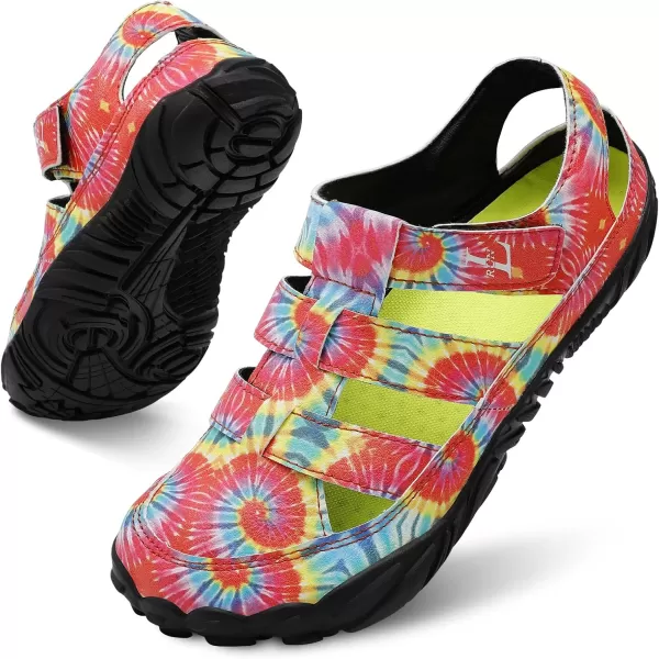 LRUN Flat Sandals Barefoot Platform Shoes Athletic Sports Sandals Walking Shoes for Women Men Indoor Outdoor SneakerRed Tie Dye
