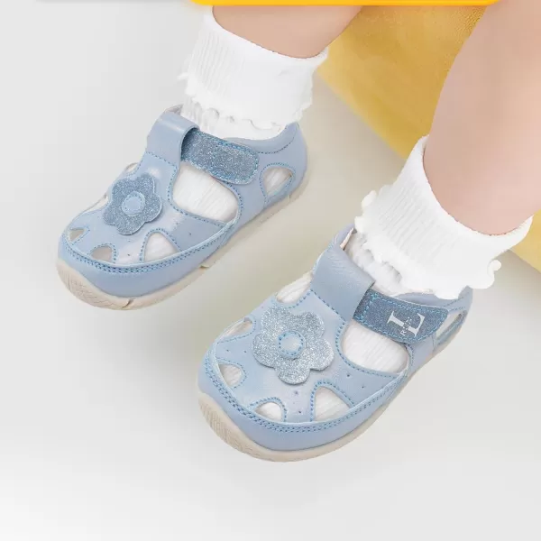 LRUN Toddler Mary Jane Shoes Girls Casual Barefoot Sandals Breathable Princess Dress Flats NonSlip Rubber Sole Infant First Walker Shoes for Outdoor IndoorBlue