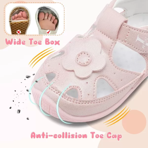 LRUN Toddler Mary Jane Shoes Girls Casual Barefoot Sandals Breathable Princess Dress Flats NonSlip Rubber Sole Infant First Walker Shoes for Outdoor IndoorPink