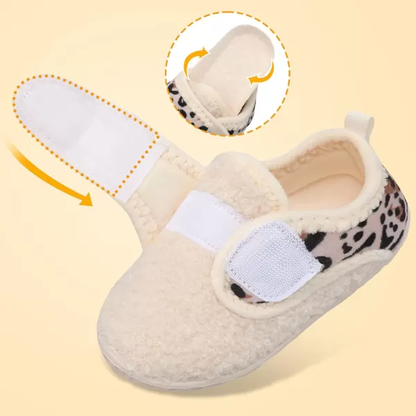 LRUN Toddler Slippers for Girls Boys Warm Household Shoes Kids Winter Slippers with Microfleece Lining for Indoor OutdoorBeige Leopard