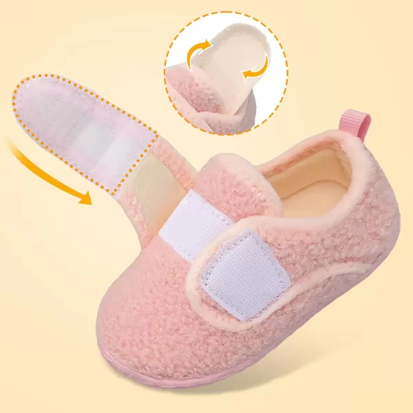 LRUN Toddler Slippers for Girls Boys Warm Household Shoes Kids Winter Slippers with Microfleece Lining for Indoor OutdoorPink