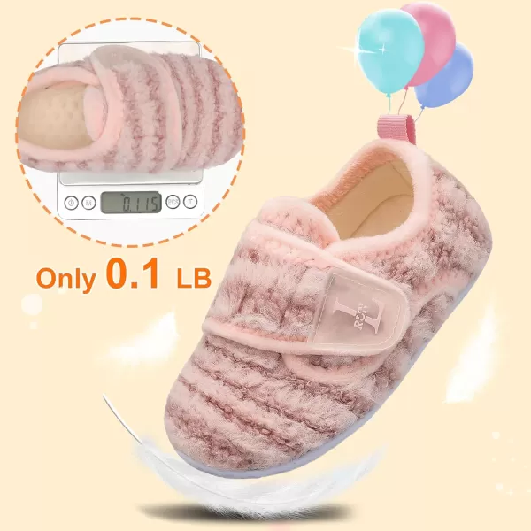 LRUN Toddler Slippers for Girls Boys Warm Household Shoes Kids Winter Slippers with Microfleece Lining for Indoor OutdoorPink Stripe