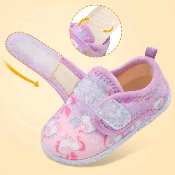 LRUN Toddler Slippers for Girls Boys Warm Household Shoes Kids Winter Slippers with Microfleece Lining for Indoor OutdoorPurple Horse
