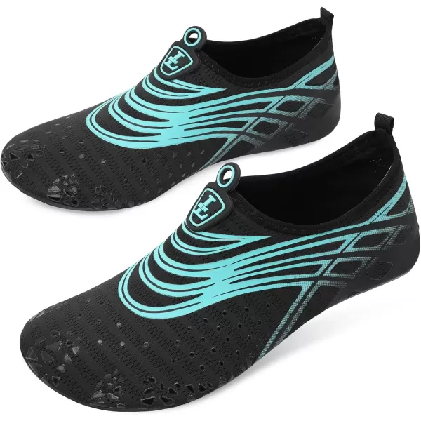 LRUN Women Water Shoes Mens Barefoot Skin Aqua Socks for Run Dive Surf Swim Beach Yoga Quick DryingBlack Blue Mesh