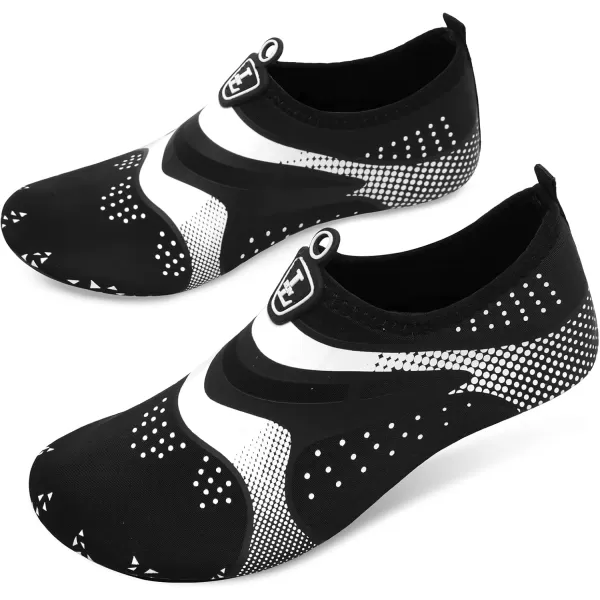LRUN Women Water Shoes Mens Barefoot Skin Aqua Socks for Run Dive Surf Swim Beach Yoga Quick DryingBlack Silver Dot