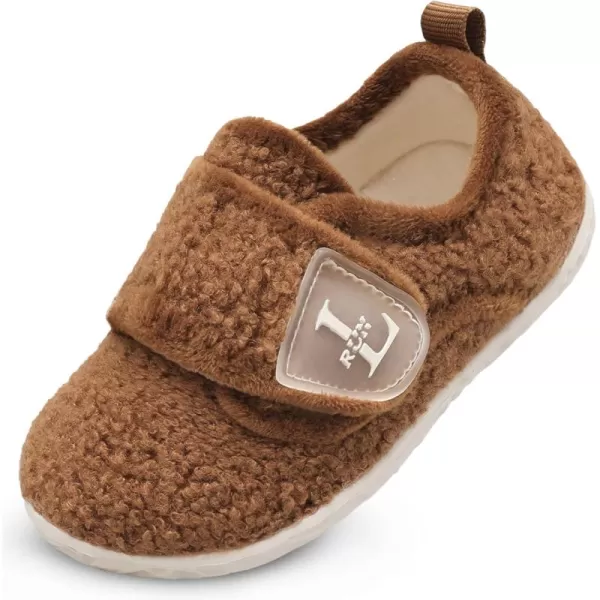 LRUN Toddler Slippers for Girls Boys Warm Household Shoes Kids Winter Slippers with Microfleece Lining for Indoor OutdoorDark Brown