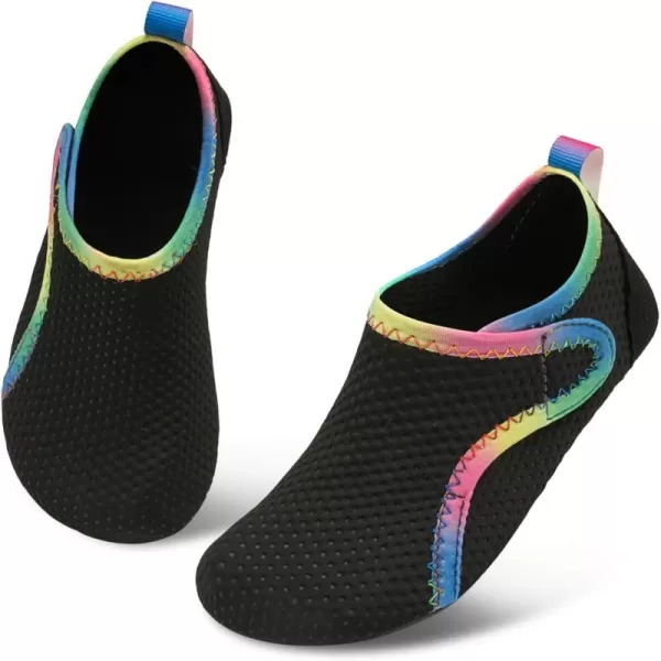 LRUN Toddler Water Shoes Barefoot Aqua Socks Kids Swim Shoes for Beach Pool Surfing YogaStrip Black Rainbow