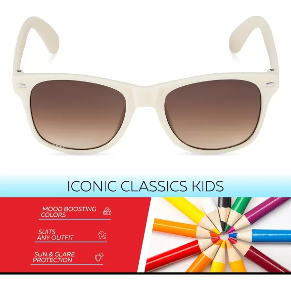 Retro Rewind Kids Sunglasses for Boys Girls Age 312  Shatterproof Rubberized Frame UV400 Toddler Children Sun GlassesBeige