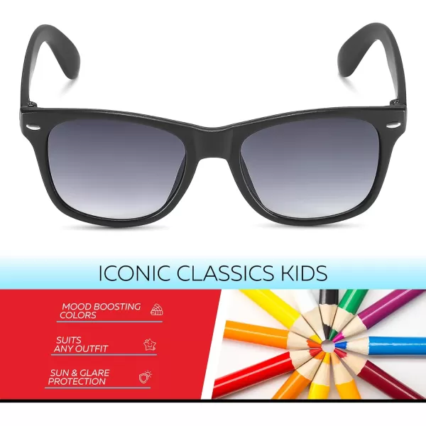 Retro Rewind Kids Sunglasses for Boys Girls Age 312  Shatterproof Rubberized Frame UV400 Toddler Children Sun GlassesBlack