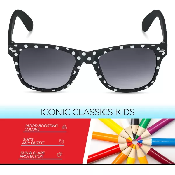 Retro Rewind Kids Sunglasses for Boys Girls Age 312  Shatterproof Rubberized Frame UV400 Toddler Children Sun GlassesBlack Polka Dot