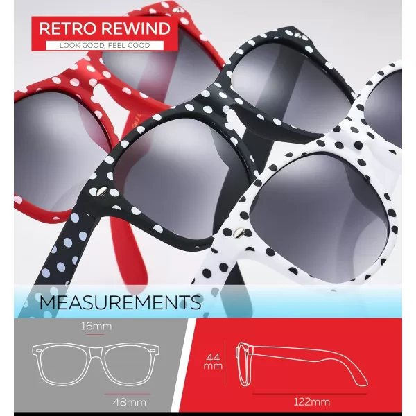 Retro Rewind Kids Sunglasses for Boys Girls Age 312  Shatterproof Rubberized Frame UV400 Toddler Children Sun GlassesBlack Polka Dot