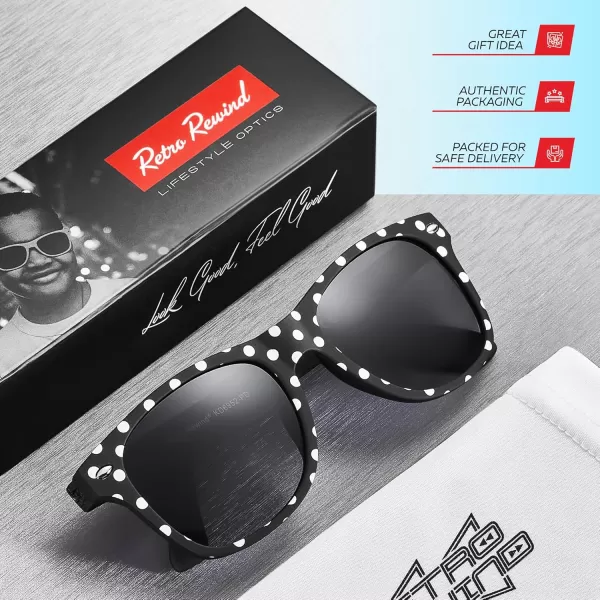Retro Rewind Kids Sunglasses for Boys Girls Age 312  Shatterproof Rubberized Frame UV400 Toddler Children Sun GlassesBlack Polka Dot