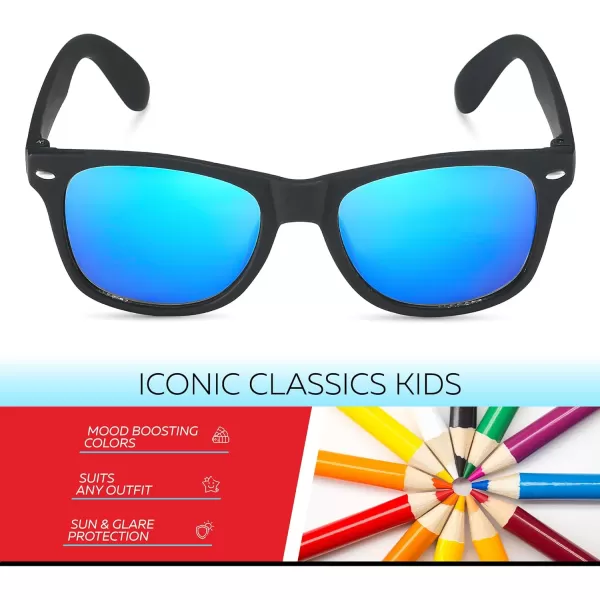 Retro Rewind Kids Sunglasses for Boys Girls Age 312  Shatterproof Rubberized Frame UV400 Toddler Children Sun GlassesBlack  Revo Ice Blue