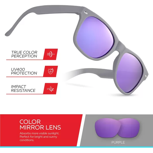 Retro Rewind Kids Sunglasses for Boys Girls Age 312  Shatterproof Rubberized Frame UV400 Toddler Children Sun GlassesGray  Revo Purple