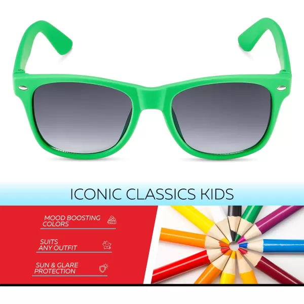 Retro Rewind Kids Sunglasses for Boys Girls Age 312  Shatterproof Rubberized Frame UV400 Toddler Children Sun GlassesGreen