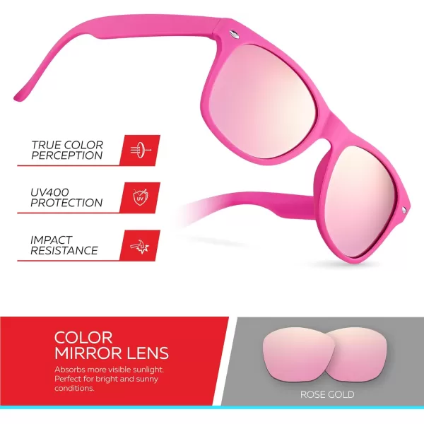 Retro Rewind Kids Sunglasses for Boys Girls Age 312  Shatterproof Rubberized Frame UV400 Toddler Children Sun GlassesHot Pink  Revo Pink