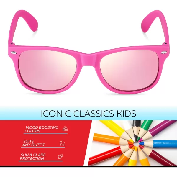Retro Rewind Kids Sunglasses for Boys Girls Age 312  Shatterproof Rubberized Frame UV400 Toddler Children Sun GlassesHot Pink  Revo Pink