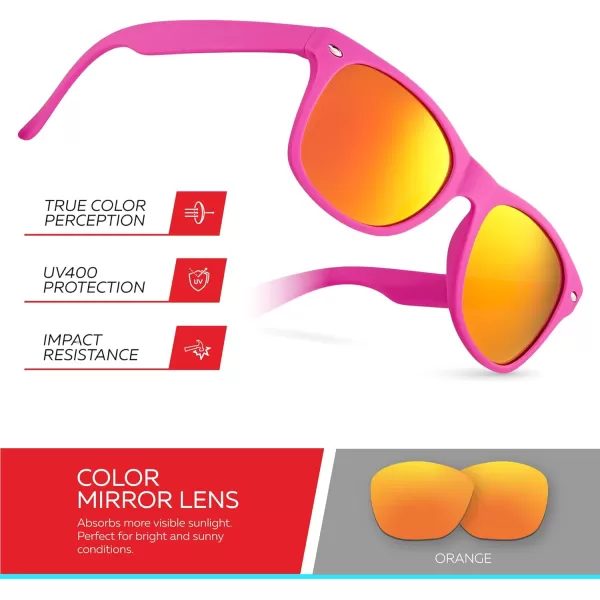 Retro Rewind Kids Sunglasses for Boys Girls Age 312  Shatterproof Rubberized Frame UV400 Toddler Children Sun GlassesHot Pink  Revo Red