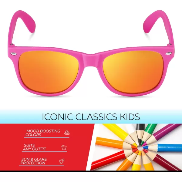 Retro Rewind Kids Sunglasses for Boys Girls Age 312  Shatterproof Rubberized Frame UV400 Toddler Children Sun GlassesHot Pink  Revo Red