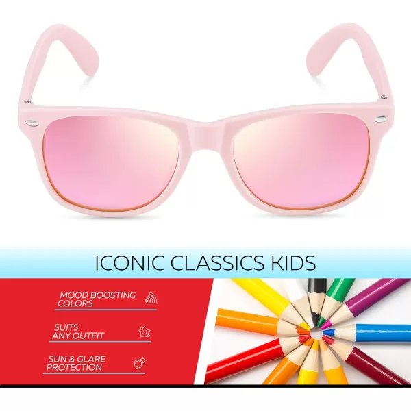 Retro Rewind Kids Sunglasses for Boys Girls Age 312  Shatterproof Rubberized Frame UV400 Toddler Children Sun GlassesLight Pink  Revo Rose Gold