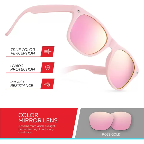 Retro Rewind Kids Sunglasses for Boys Girls Age 312  Shatterproof Rubberized Frame UV400 Toddler Children Sun GlassesLight Pink  Revo Rose Gold