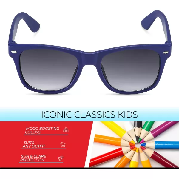 Retro Rewind Kids Sunglasses for Boys Girls Age 312  Shatterproof Rubberized Frame UV400 Toddler Children Sun GlassesNavy
