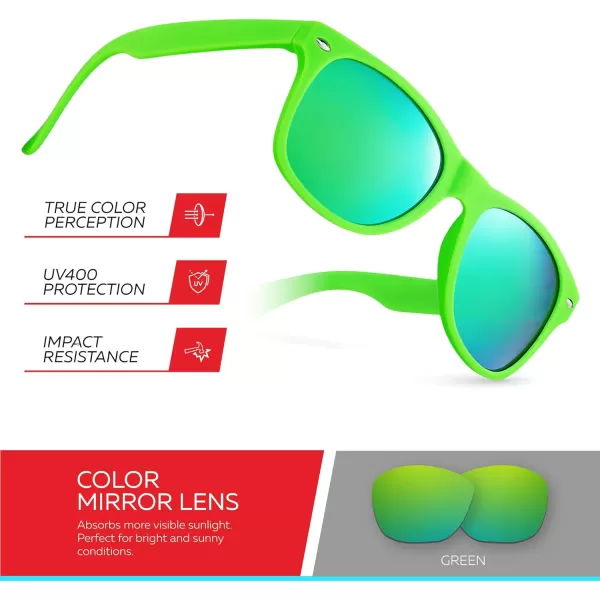 Retro Rewind Kids Sunglasses for Boys Girls Age 312  Shatterproof Rubberized Frame UV400 Toddler Children Sun GlassesNeon Green  Revo Green