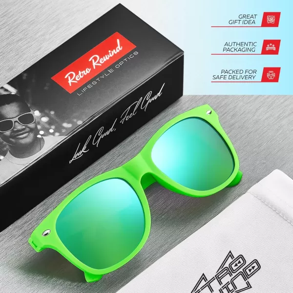 Retro Rewind Kids Sunglasses for Boys Girls Age 312  Shatterproof Rubberized Frame UV400 Toddler Children Sun GlassesNeon Green  Revo Green