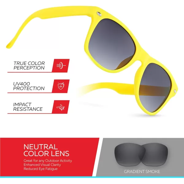 Retro Rewind Kids Sunglasses for Boys Girls Age 312  Shatterproof Rubberized Frame UV400 Toddler Children Sun GlassesNeon Yellow
