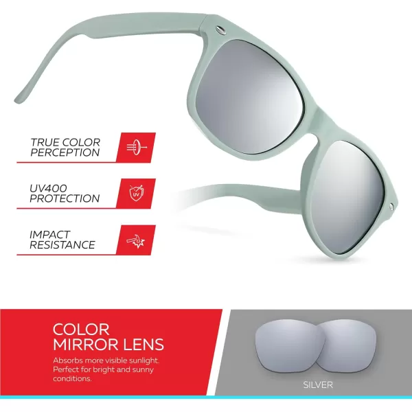 Retro Rewind Kids Sunglasses for Boys Girls Age 312  Shatterproof Rubberized Frame UV400 Toddler Children Sun GlassesOlive Gray  Silver Mirror