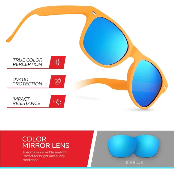 Retro Rewind Kids Sunglasses for Boys Girls Age 312  Shatterproof Rubberized Frame UV400 Toddler Children Sun GlassesOrange  Revo Ice Blue