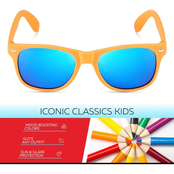Retro Rewind Kids Sunglasses for Boys Girls Age 312  Shatterproof Rubberized Frame UV400 Toddler Children Sun GlassesOrange  Revo Ice Blue