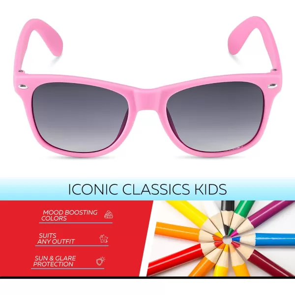 Retro Rewind Kids Sunglasses for Boys Girls Age 312  Shatterproof Rubberized Frame UV400 Toddler Children Sun GlassesPink