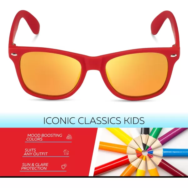 Retro Rewind Kids Sunglasses for Boys Girls Age 312  Shatterproof Rubberized Frame UV400 Toddler Children Sun GlassesRed  Revo Orange