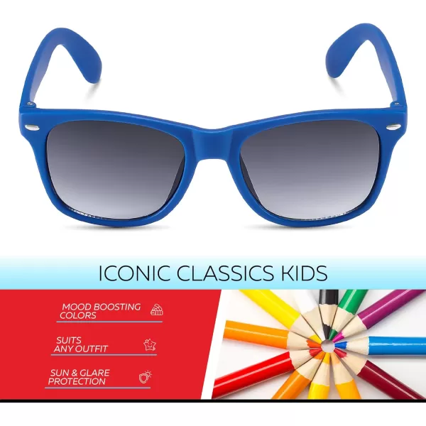 Retro Rewind Kids Sunglasses for Boys Girls Age 312  Shatterproof Rubberized Frame UV400 Toddler Children Sun GlassesRoyal Blue
