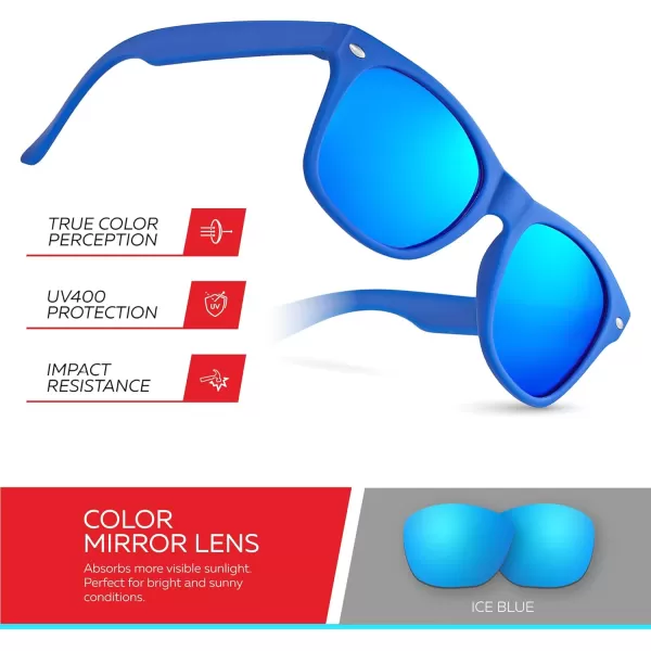 Retro Rewind Kids Sunglasses for Boys Girls Age 312  Shatterproof Rubberized Frame UV400 Toddler Children Sun GlassesRoyal Blue  Ice Blue
