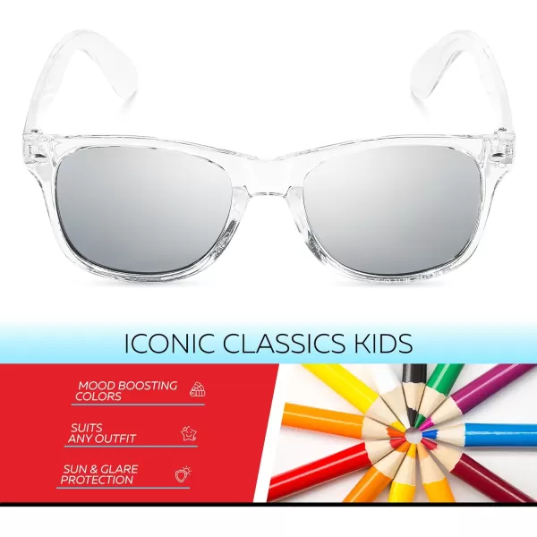 Retro Rewind Kids Sunglasses for Boys Girls Age 312  Shatterproof Rubberized Frame UV400 Toddler Children Sun GlassesShiny Clear  Silver Mirror