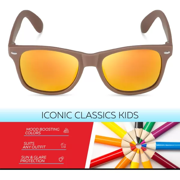 Retro Rewind Kids Sunglasses for Boys Girls Age 312  Shatterproof Rubberized Frame UV400 Toddler Children Sun GlassesTaupe Purple  Revo Orange