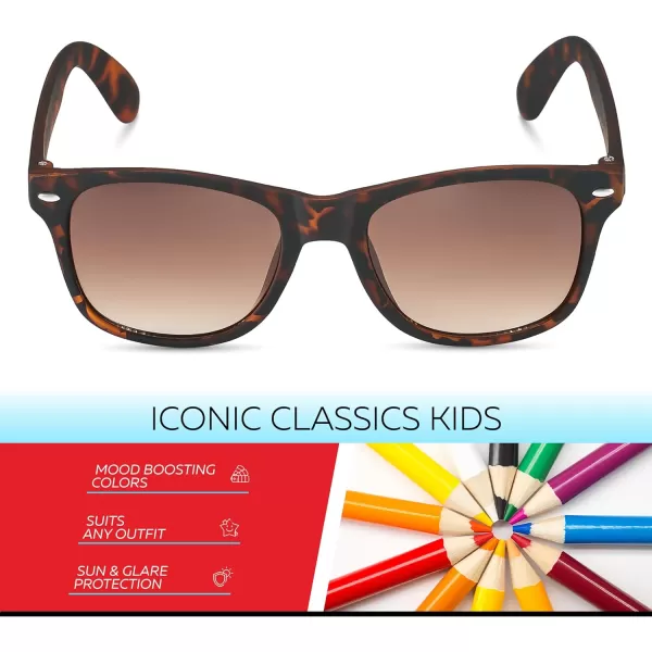 Retro Rewind Kids Sunglasses for Boys Girls Age 312  Shatterproof Rubberized Frame UV400 Toddler Children Sun GlassesTortoise