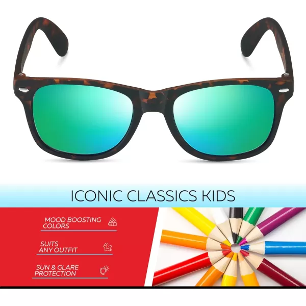 Retro Rewind Kids Sunglasses for Boys Girls Age 312  Shatterproof Rubberized Frame UV400 Toddler Children Sun GlassesTortoise  Revo Green
